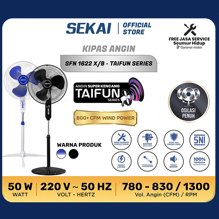 Sekai Kipas Angin Berdiri Taifun Series 16 Inch Hitam - SFN1622X